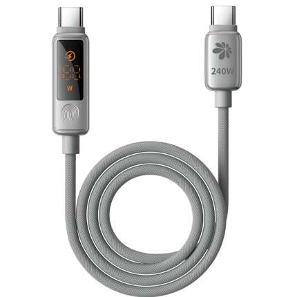 כבל שזור עם תצוגה דיגיטלית Type-C ל-Type-C 240W 1.2 מטר Miracase – אפור