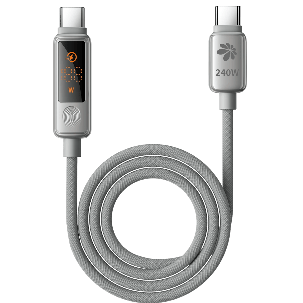 כבל שזור עם תצוגה דיגיטלית Type-C ל-Type-C 240W 1.2 מטר Miracase – אפור